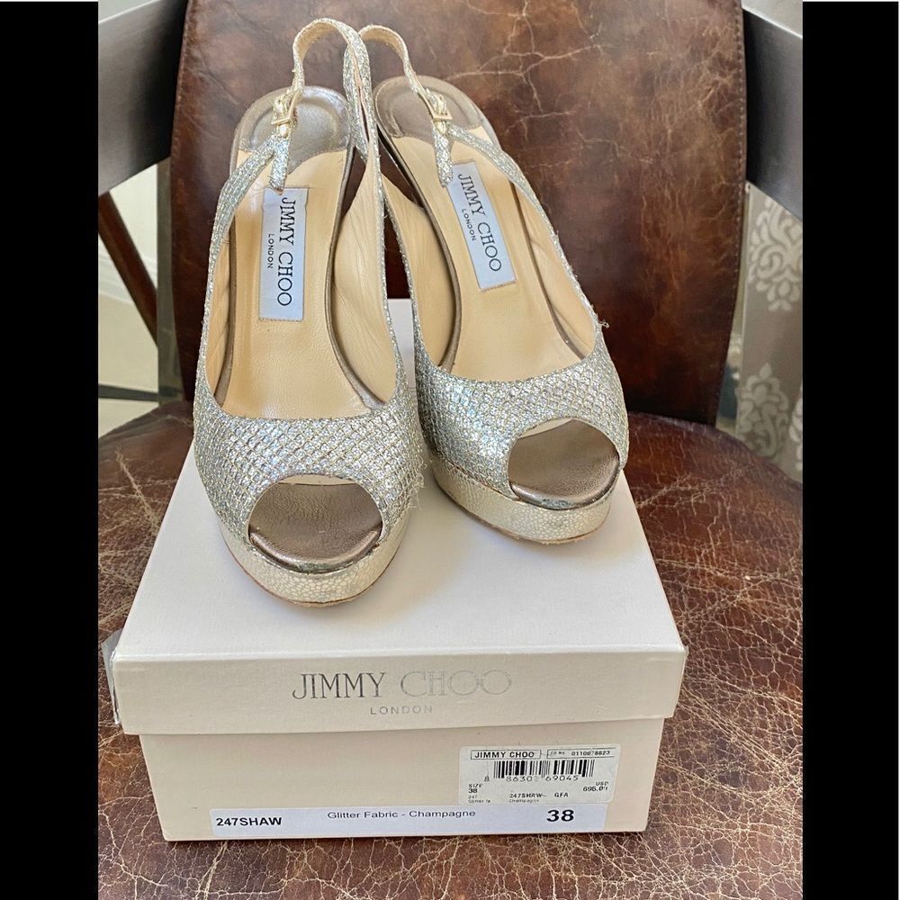 JIMMY CHOO glitter slingback open pumps 7.5